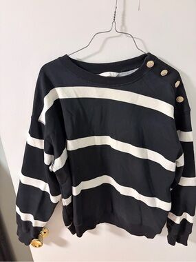 H&M Crewneck Sweatshirt with Shoulder Buttons - Navy & White